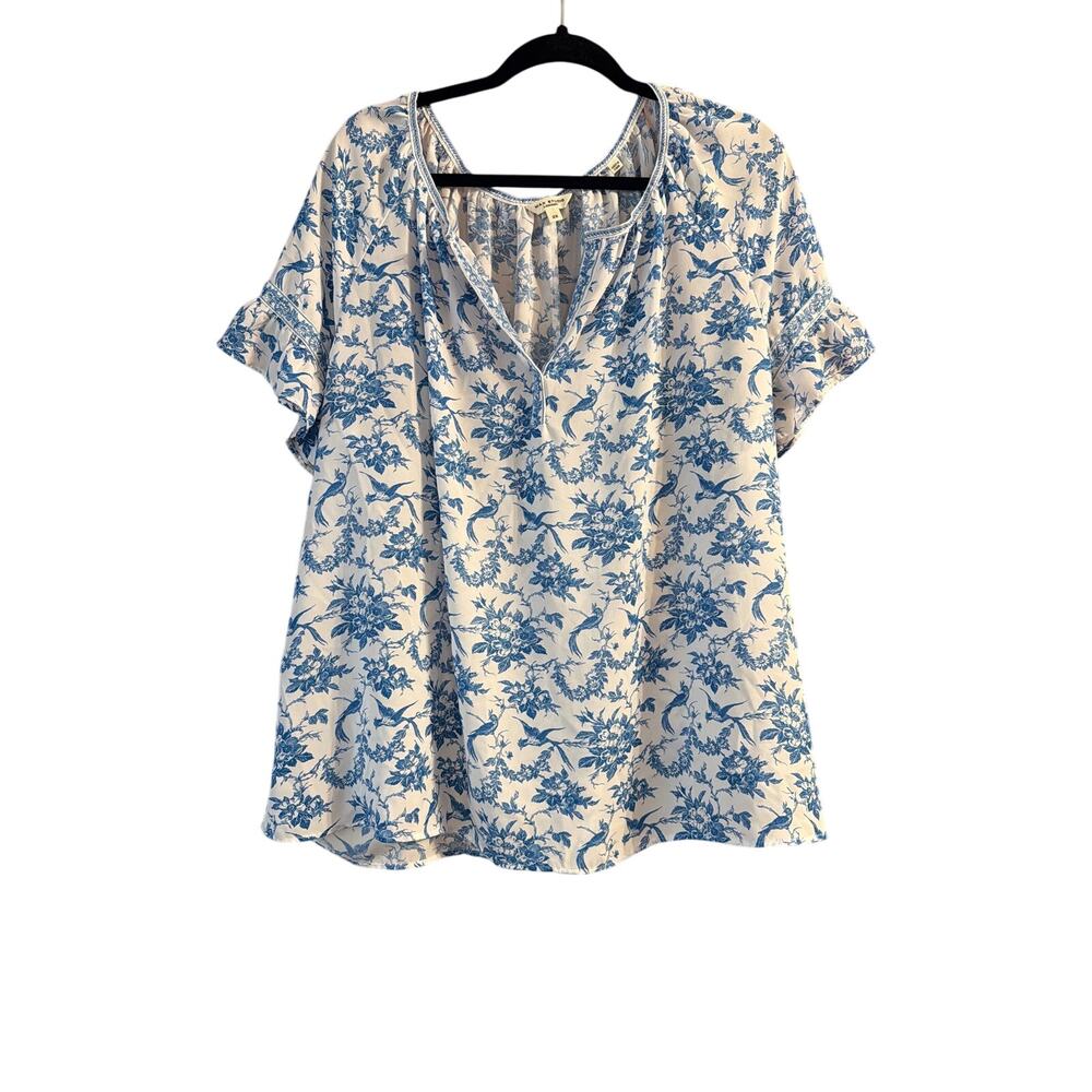 Max Studio London Women's Plus Size Blue & White Boho Blouse Size 2X